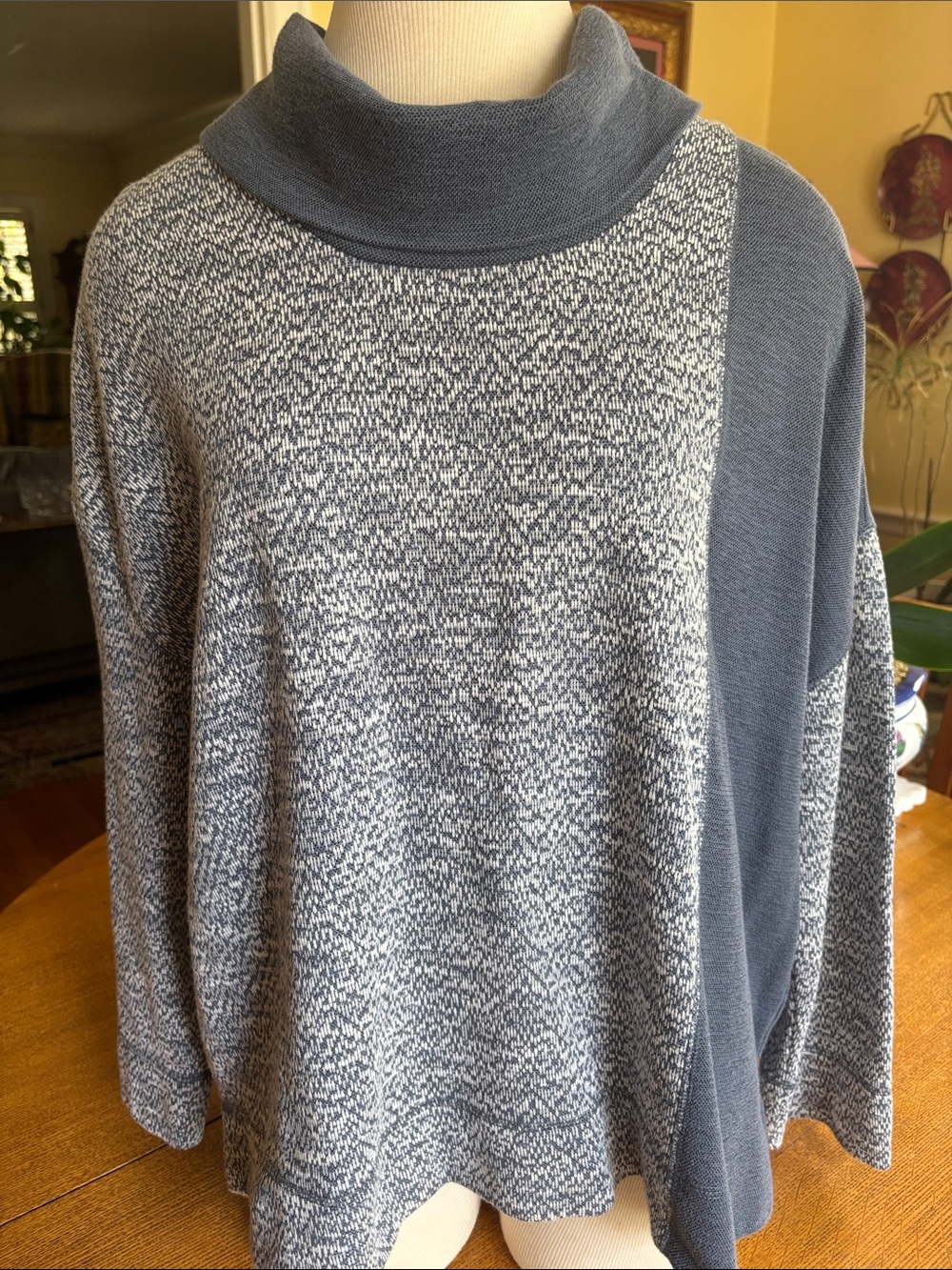 Cozy Blue & Cream Marled Turtleneck Sweater
